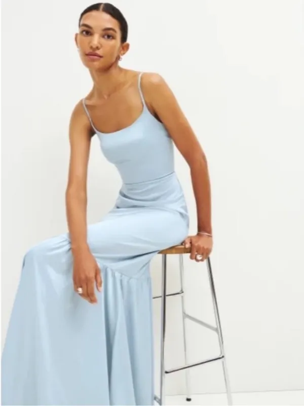 Reformation Nasha Satin Dress in Mineral Blue Maxi Formal Gown NWT Size 4 - Image 3