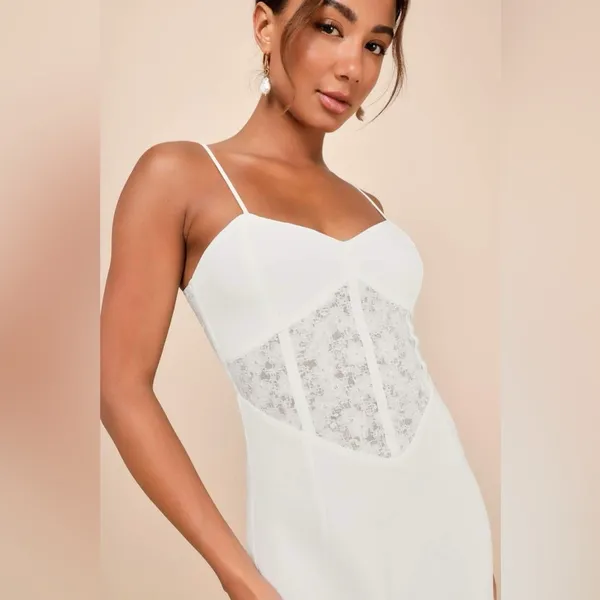 NWT Lulus White Lace Bustier Midi Dress Bridal Engagement Bachelorette Party XL - Image 4