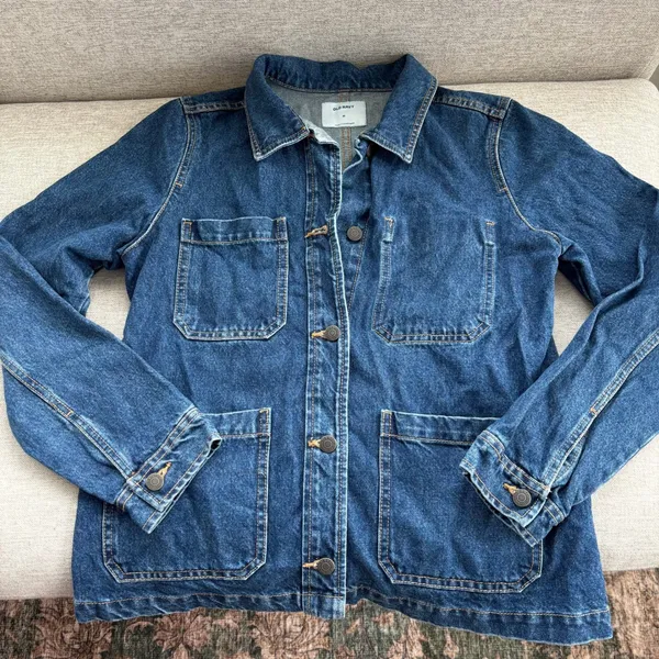 Old Navy Denim Chore Jacket Medium Blue Button Up Workwear Utility Fall Boho - Image 10