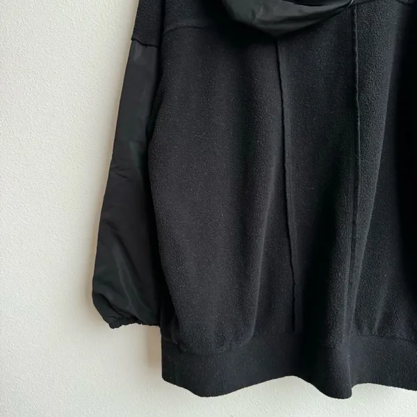 Alo Yoga Black Mixed Media Nylon Oversized Relaxed Hoodie Size Small Gym Travel - Image 9