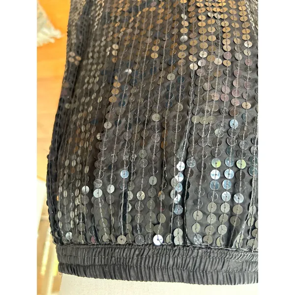 Vintage 90s Black Silk Sequin Straight Mini Skirt Whimsygoth Grunge Fairy - Image 2