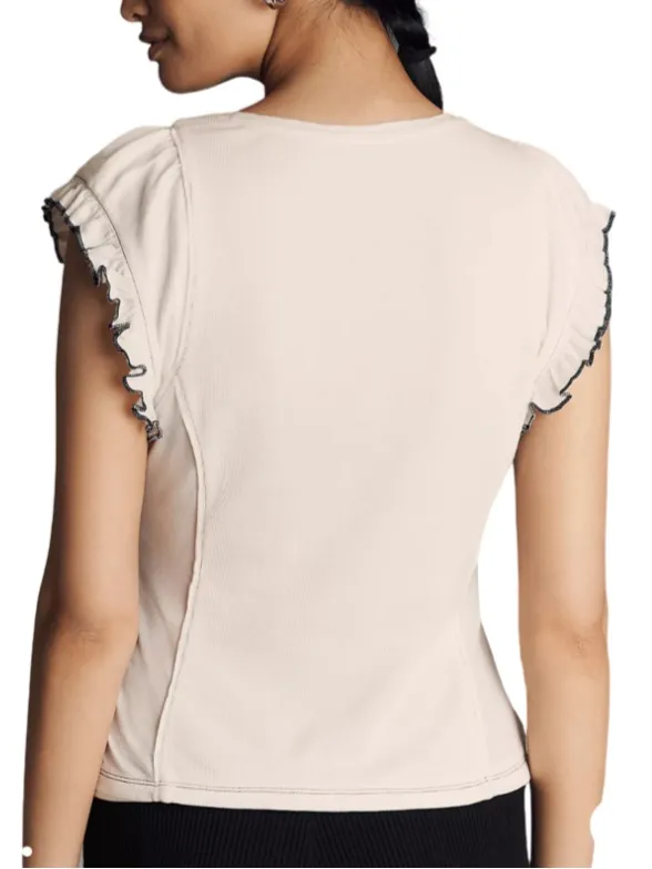 Anthropologie Maeve Short-Sleeve V-Neck Button-Front Top - White L NWT - Image 3