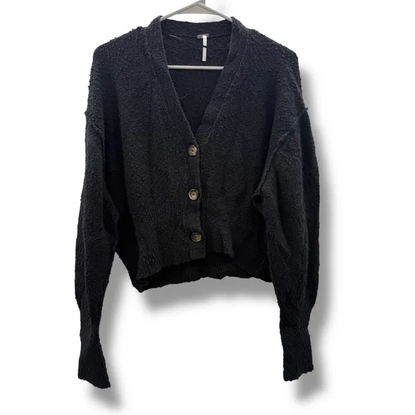 Free People Found My Friend Cardigan Womens XS‎ Black Textured Knit OB1329716 - Image 2
