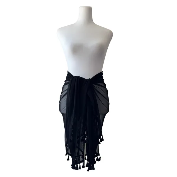 NWT Lulus Sheer Black Tasseled Versatile Shawl Scarf Sarong Cover-Up - Image 4
