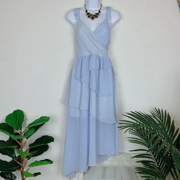 Bellevue Two Tone Blue Tiered Hem Wiola Midi Dress Summer Wedding Guest Vacation - Image 3