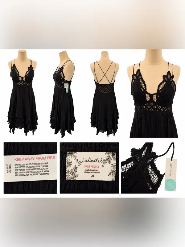 Free People Intimately Black Lace Slip Dress NWT Size S Adjustable Straps Boho - Image 7