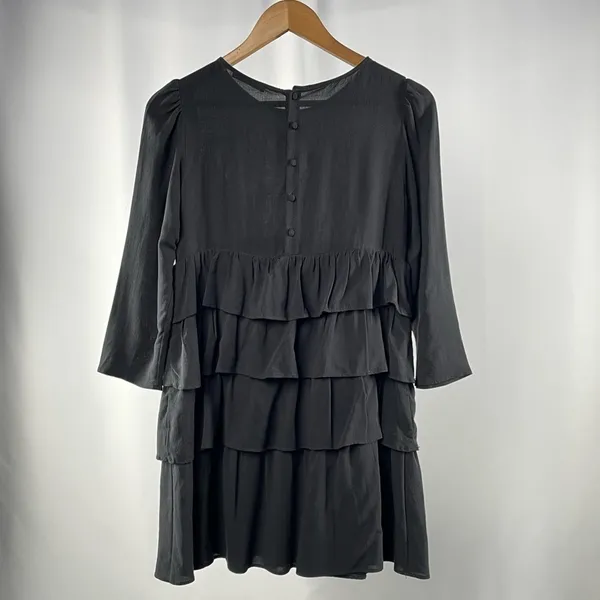 Zara Tiered Ruffle Long Sleeve Mini Dress in Black‎ Size Extra Small - Image 4