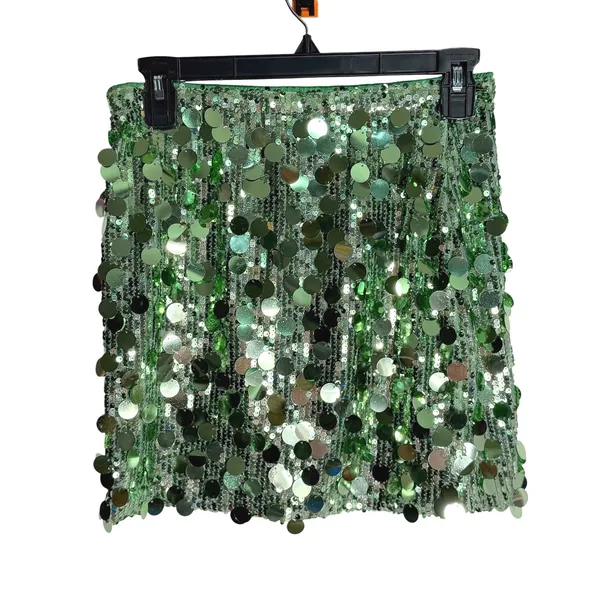 Like an angel NWT Waist Wow Green Sequin‎ Bodycon Mini Skirt Stretchy Party Club Small - Image 6
