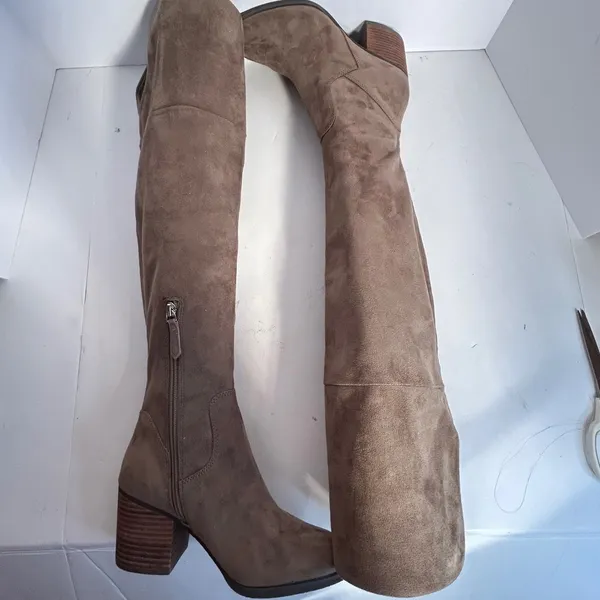 BP Over The Knee Boots Suede Block Heel Side Zip‎ Taupe Women's Size 6.5M - Image 8
