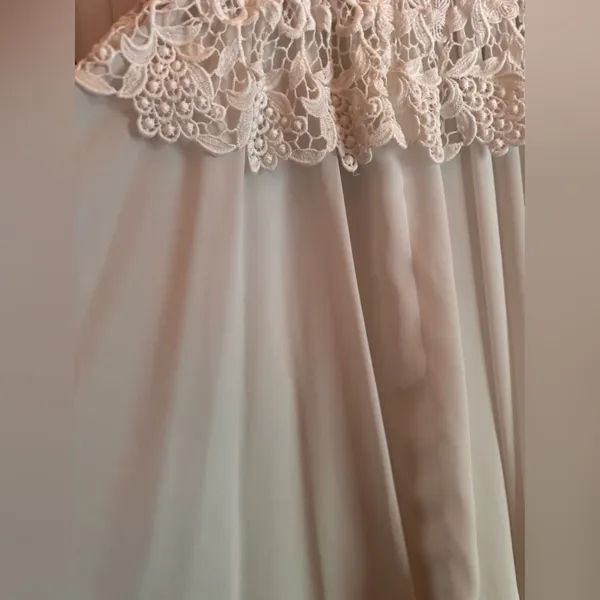 Vintage Felix Arbeo White Chiffon Lace Dress Romantic Long Sleeve 70s Small - Image 11