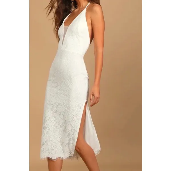 Lulus Romantic Message White Lace Midi Dress XS Bridal Shower Wedding NWT - Image 5
