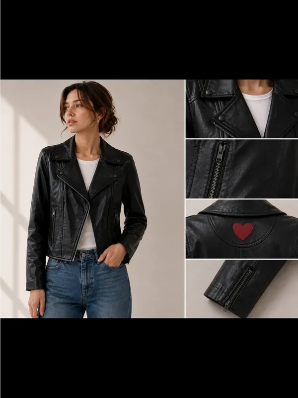 Classic Black faux Leather Jacket - Image 2