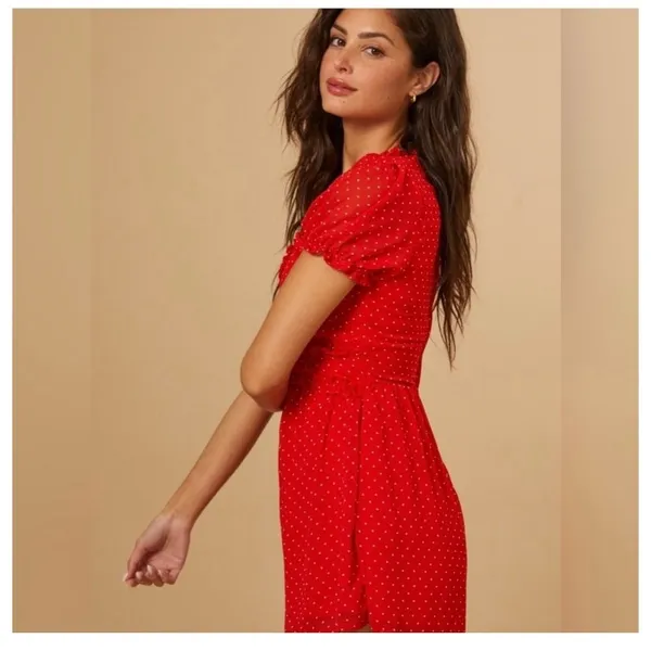 Altar'd State Bowie Romper Women's Sz Medium Red Polka Dot Ruffle - Image 3
