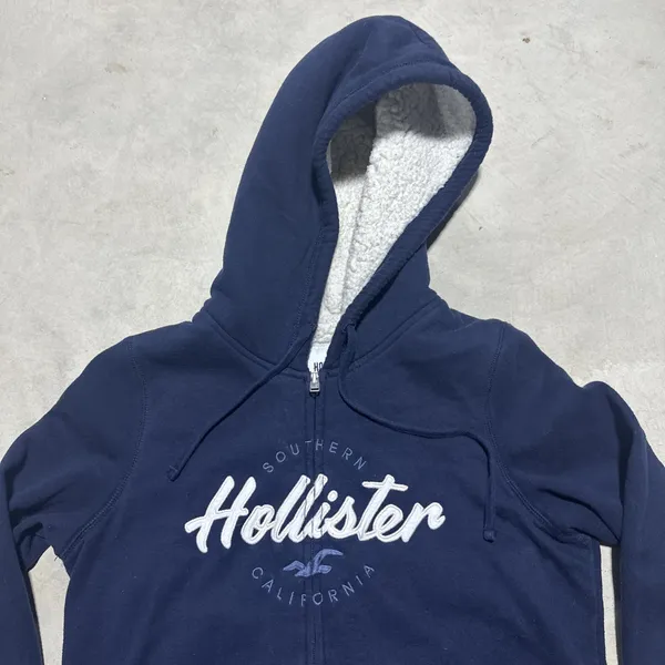 Hollister Surf Crew Hoodie Women's M Blue Embroidered Y2K Fleece Lined Full Zip - Image 2