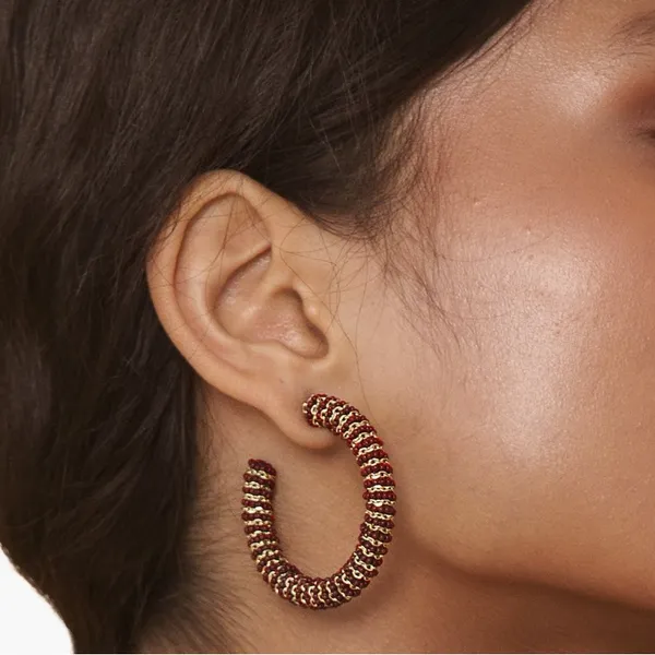 Deepa Gurnani Zareen Hoop Earrings,‎ Maroon/Gold, NWT - Image 2