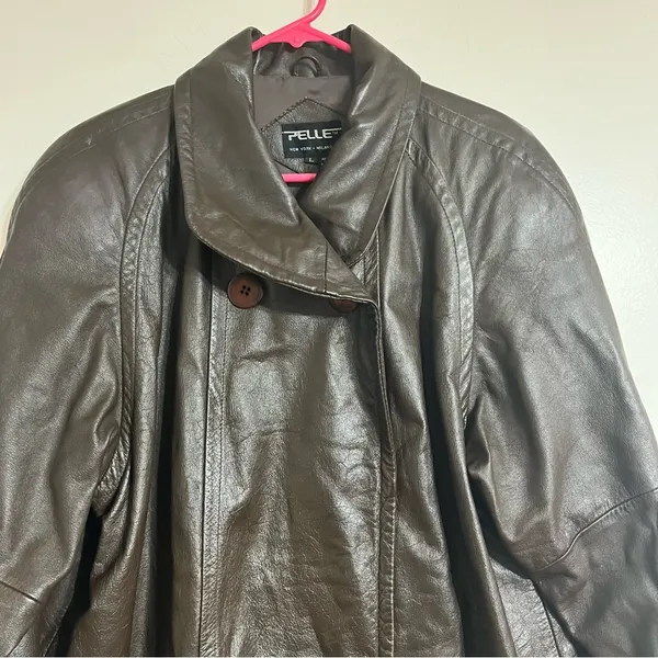Women's Vintage Pelle New York Milano Brown Leather Jacket Coat Size‎ Large - Image 3