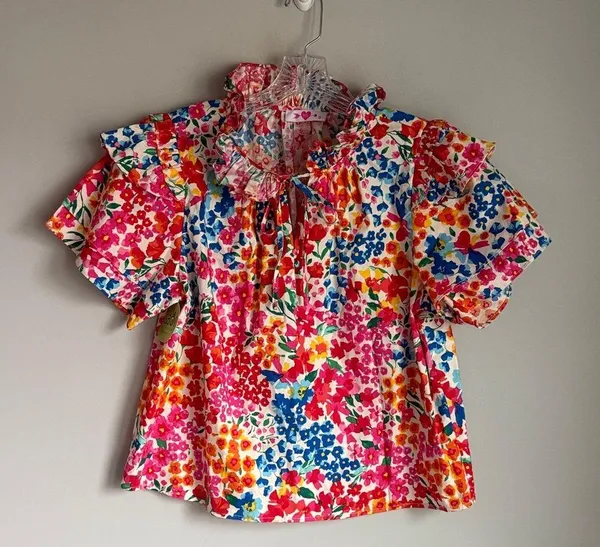 New Buddylove | Shauna Ruffle Shoulder Top In Berry Blue Small - Image 2