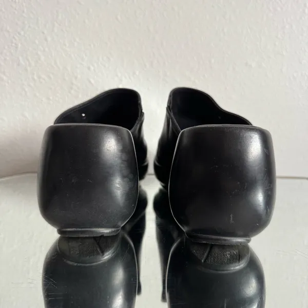 TOMMY HILFIGER Vintage 90s Y2K Black Leather Chunky Platform Slip On Clog Mules - Image 4