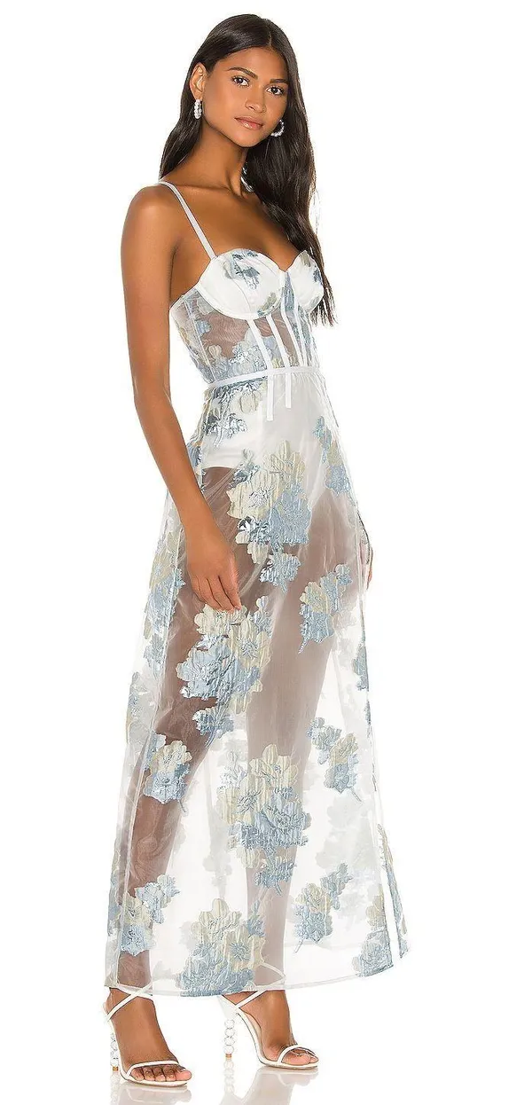 For Love & Lemons NWT Cody Organza Jacquard Maxi Dress in Icicle - Image 2