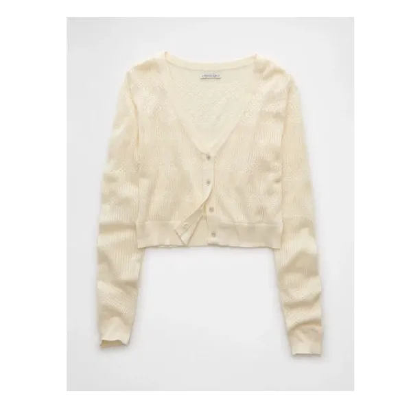American Eagle Pointelle V-Neck Cardigan - Image 5