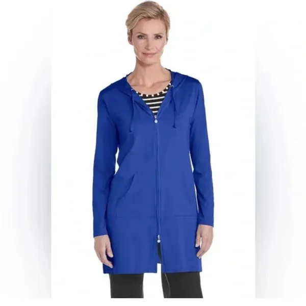 Coolibar Women's Cabana Hooded‎ Swim Cover-Up - Blue small - Image 4
