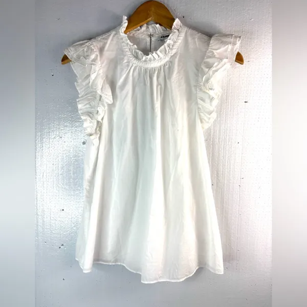 Express M Preppy Babydoll Cotton Ruffle Sleeve Top in White - Image 9
