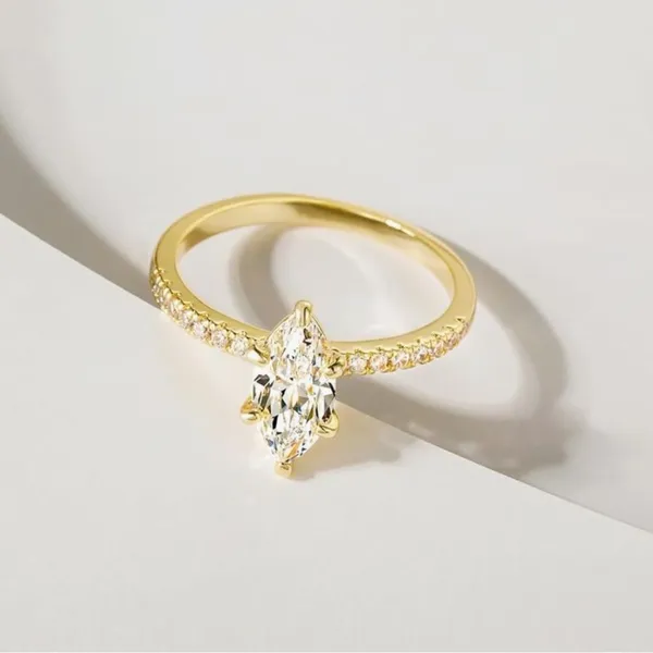 2CT Marquise Cut Diamond Engagement Ring Gold Pave Band Promise Wedding Ring - Image 2