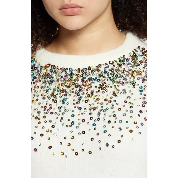 Nordstrom NEW Dreamers Women's Size Large Sequin Front Ivory Sweater v6x - Image 2
