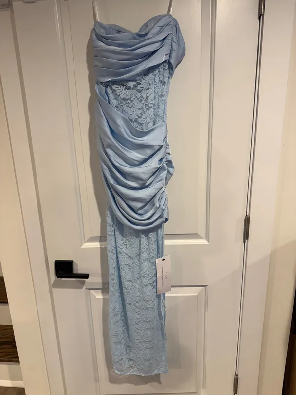 Club L London Powder Blue Lace And Satin Bandeau Maxi Dress US 2 NWT Coquette - Image 7
