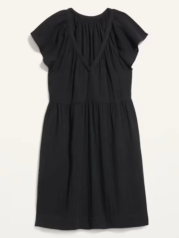 Old Navy NWT Black V-Neck Flutter Short Sleeve Mini/Midi Dress - Image 2