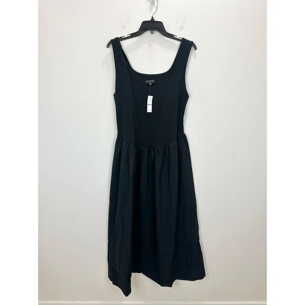 J.Crew Drop Waist Mixy Dress Midi Cotton A Line Retro Minimalist Black Large NWT - Image 5