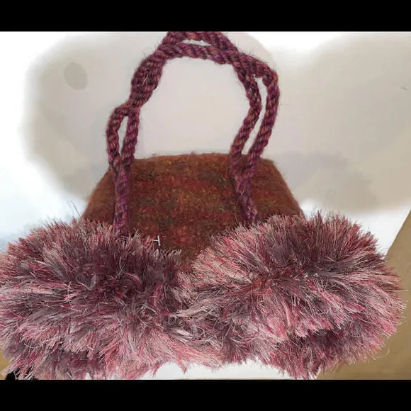 Tweed Wool Bucket Bag‎ Medium Handbag Red Fringe - Image 4