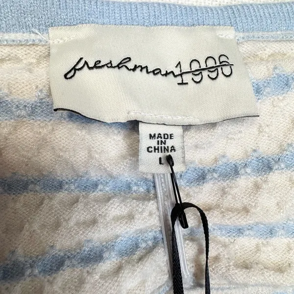 Freshman 1996 Tank Top Womens L Blue & White Striped Cropped Cami Stretch - Image 7