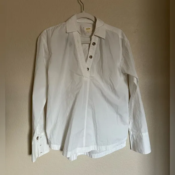 Anthropologie Maeve White Pop Over Henley Blouse‎ Sz Small Oversized - Image 4