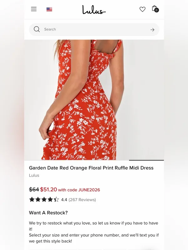 LULUS Women’s Garden Date Red Orange Floral Print Ruffle Midi Dress size XXS - Image 3