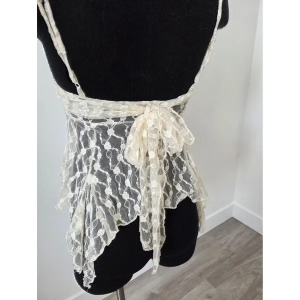 Nectar Lace Top Ivory Cream Fairy Festival Angel Coquette Sheer Y2K 90s Small - Image 5