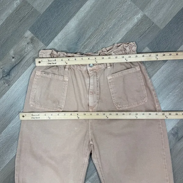 Zara High Rise Barrel‎ Leg Paper Bag Crop Jeans Baggy Beige Peach 12 - Image 10