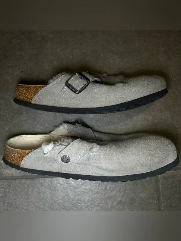 Birkenstock Boston Shearling Lined Gray Suede Slip On Clogs Women’s Shoe Size 9 - Image 7