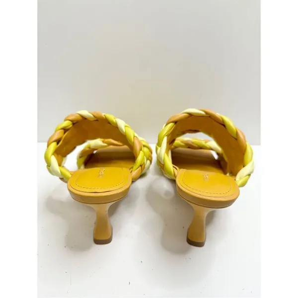 Marc Fisher LTD Dalila Yellow Multi Braided Square‎ Toe Kitten Heel Mules 7.5M - Image 5