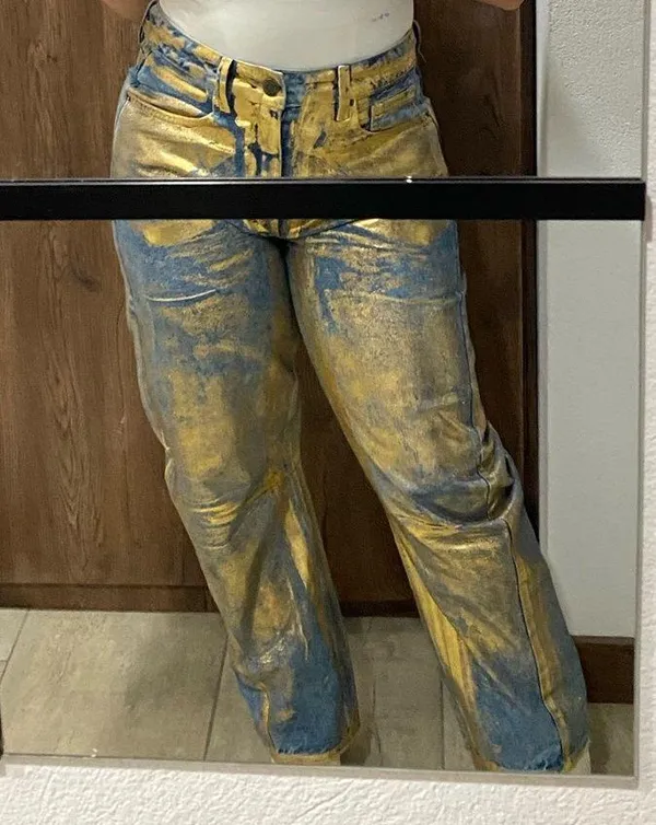 Metallic Gold Foil Denim Size M - Image 2