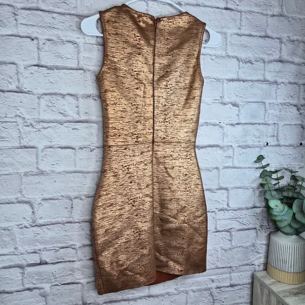 ELLIATT Rhian Metallic Ruched Mini Dress Rust Copper Bronze Bodycon XS Cocktail - Image 7
