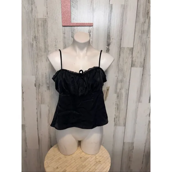 No Boundaries Black Lace Trim Cami Top XL 16-18 Adjustable Straps Flowy - Image 2
