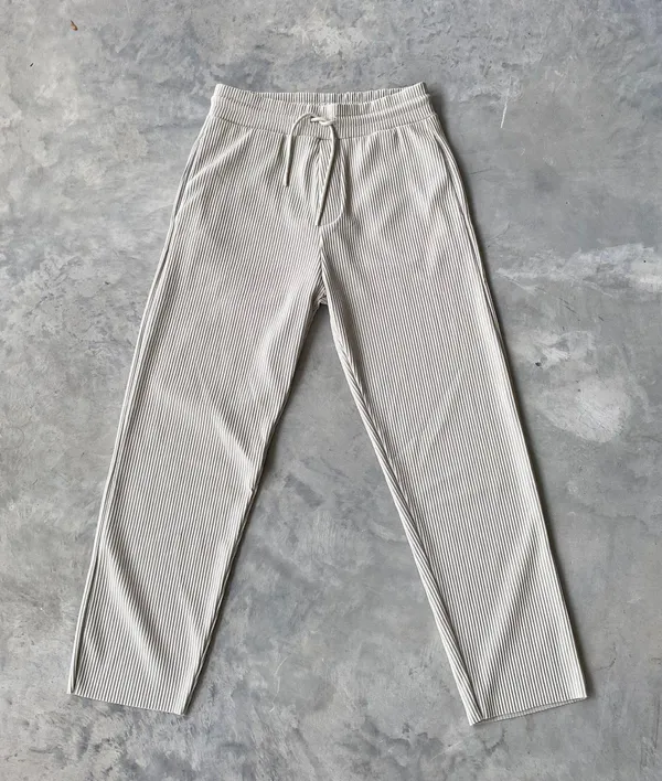Ribbed High Waisted Drawstring Trouser Pants - Image 3