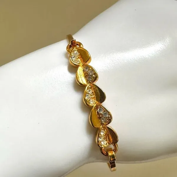 Gold tone heart rhinestone bangle bracelet - Image 2