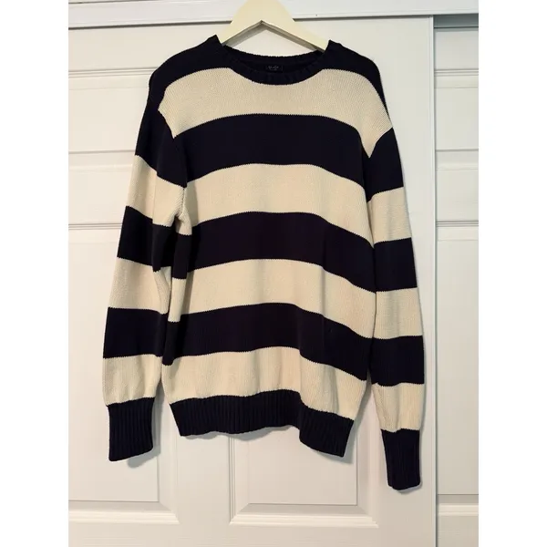 John Galt Brandy Melville Blue White Stripes Fisherman Copenhagen Chunky Sweater - Image 2