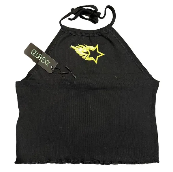 Black Halter Top Cropped Black Halter Y2K Star Halter Neck - Image 3