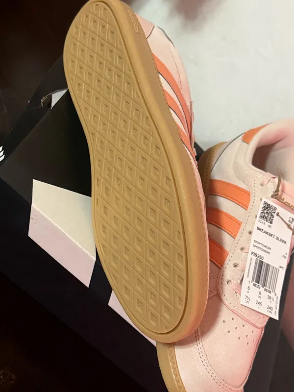 adidas Pink Suede Sneakers with Orange Stripes and Gum Sole - Image 8