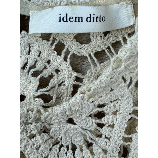 Idem Ditto Cream Cotton Boho Blouse Small Puff Sleeve Stiff Statement‎ Top - Image 2