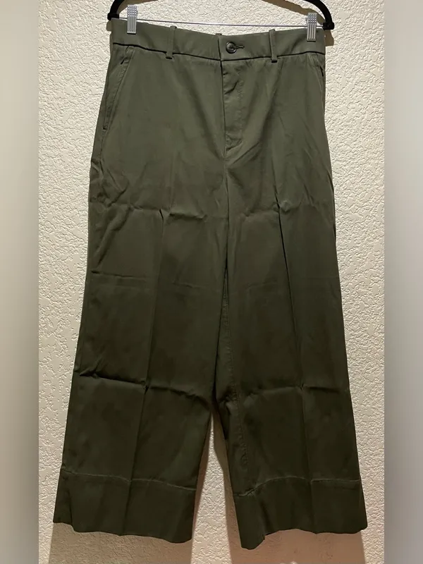 SPANX NWT Dark Pine Green Stretch Twill Crop Wide Leg Pants Size M - Image 2