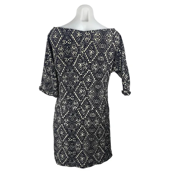 Zara Black Aztec Geometric Printed Short Sleeve Mini Twist Shift Sheath Dress S - Image 4